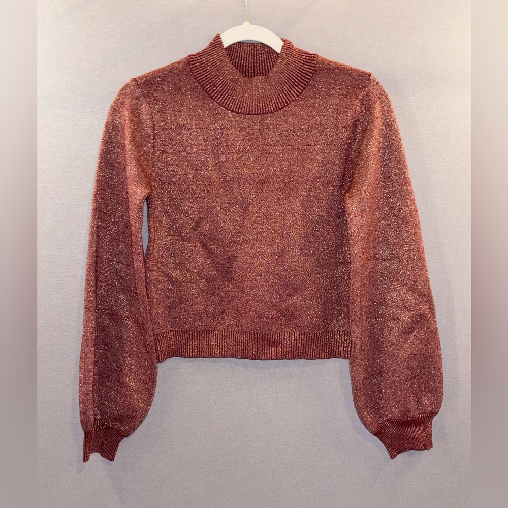 Lulus red with gold threading shimmer mock neck size medium long sleeve sweater